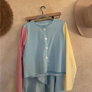 Lands' End Multicolor Striped Button Down and Midi Shirt